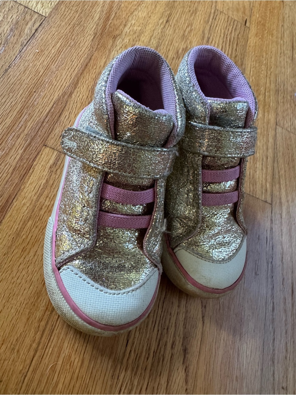 See Kai Run Gold Glitter Sneakers with Pink Trim